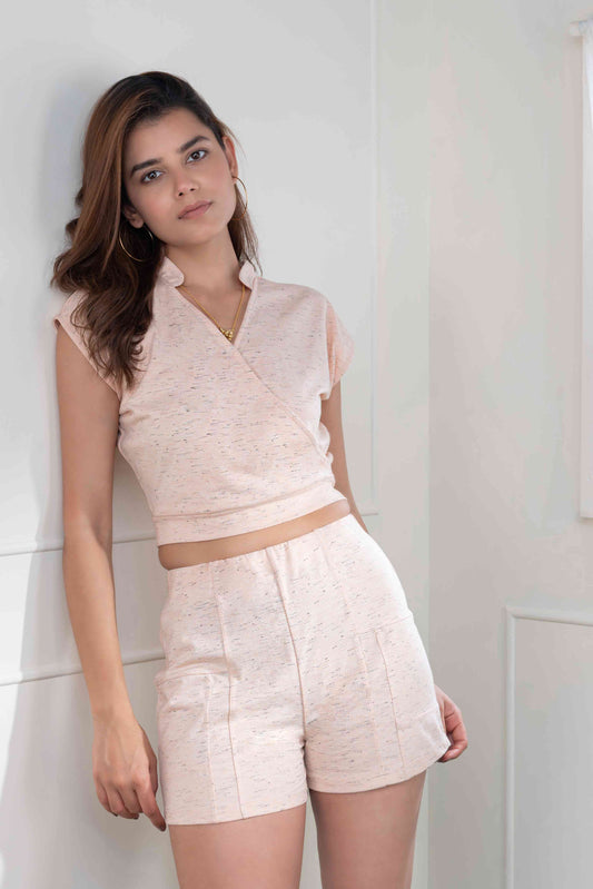 Panelled shorts from peach melange lounge set