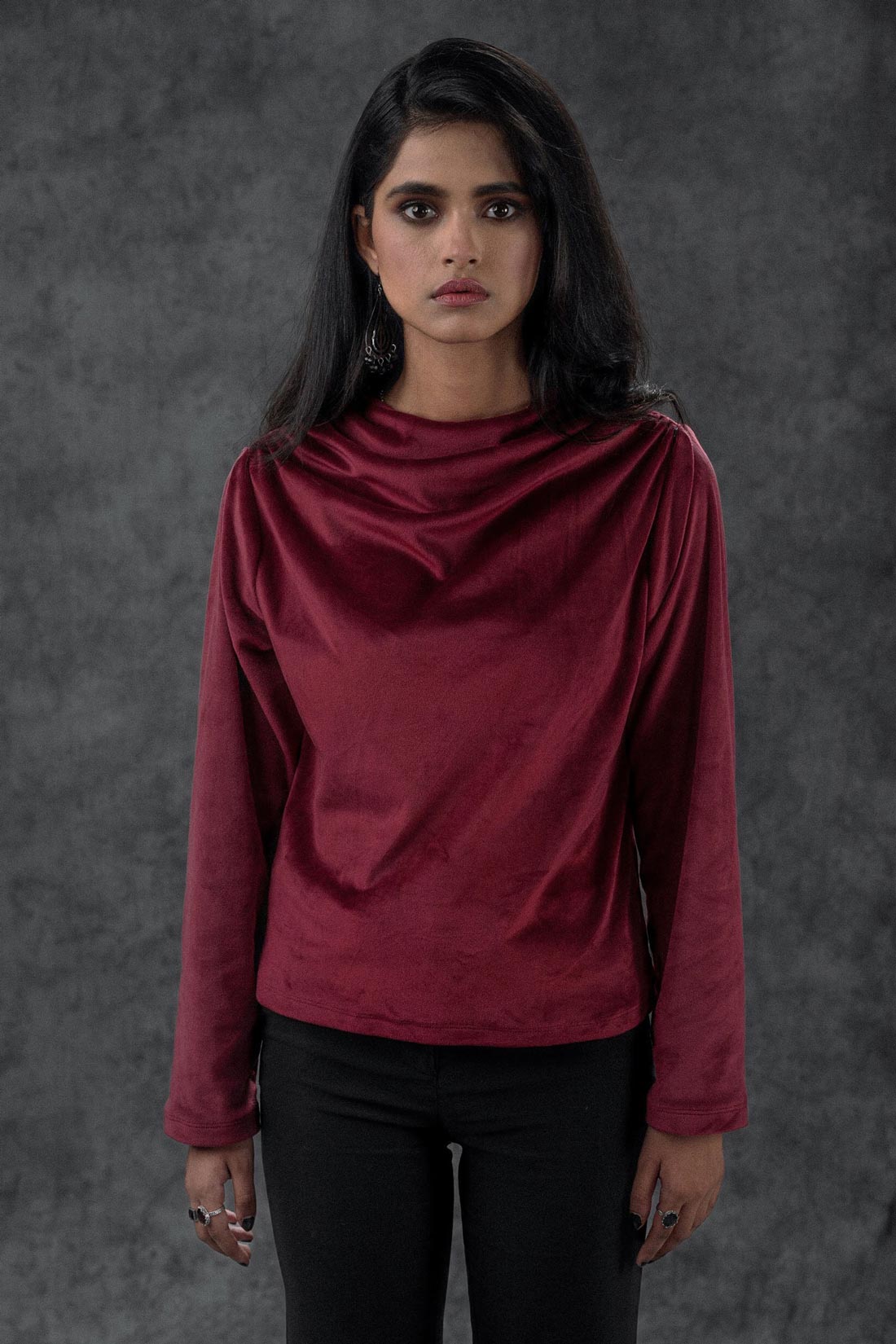 Cowl neck velvet top