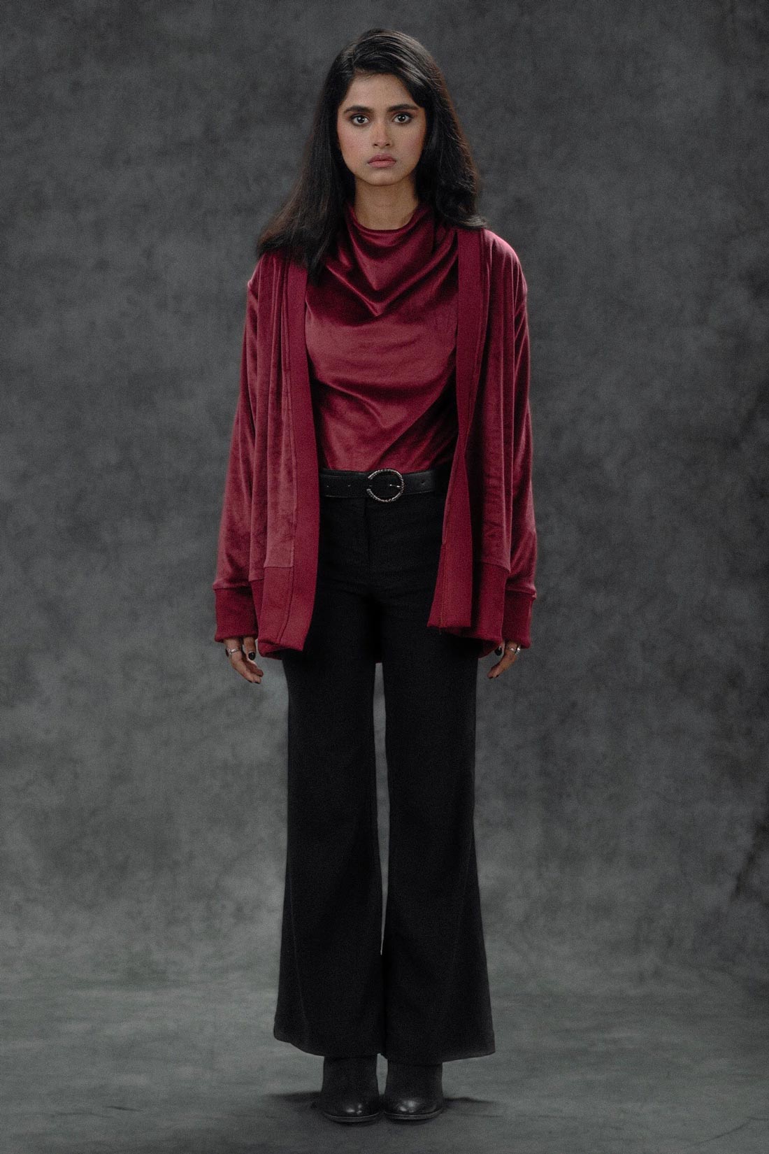 Cowl neck velvet top