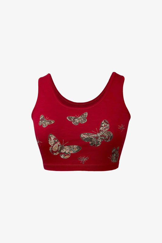 Knit top with patterned butterflies